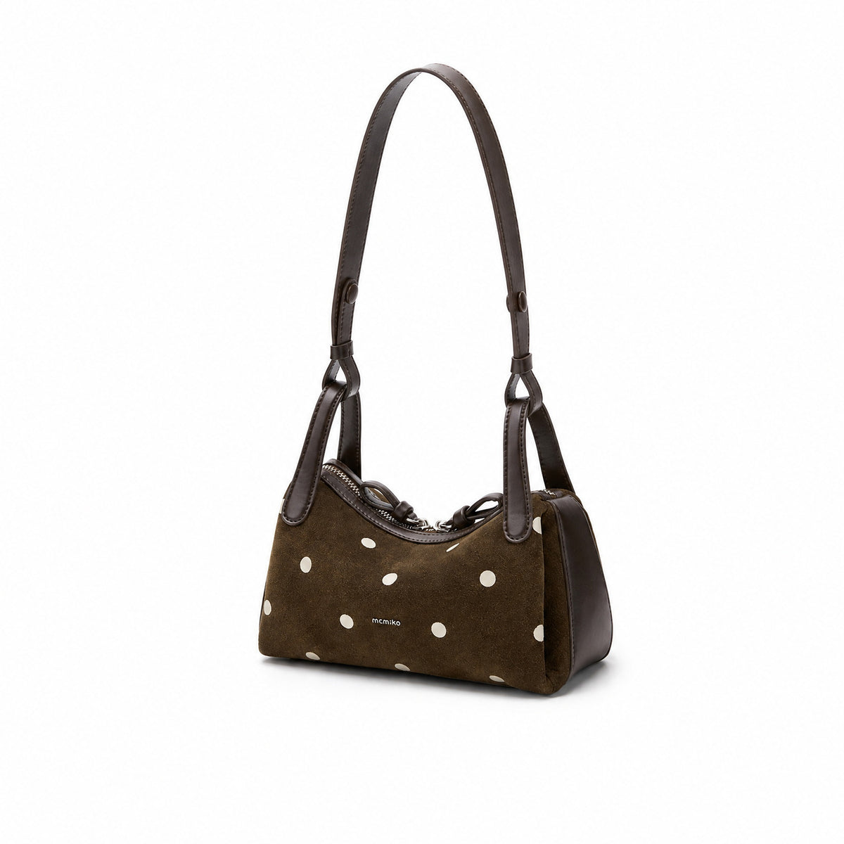 Mcmiko Polka Dot Double Handle Bag, coffee, studio view