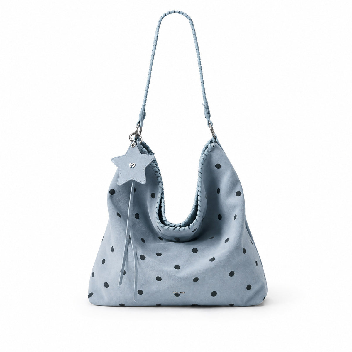 Mcmiko Polka Dot Hobo Bag, blue dot, studio view
